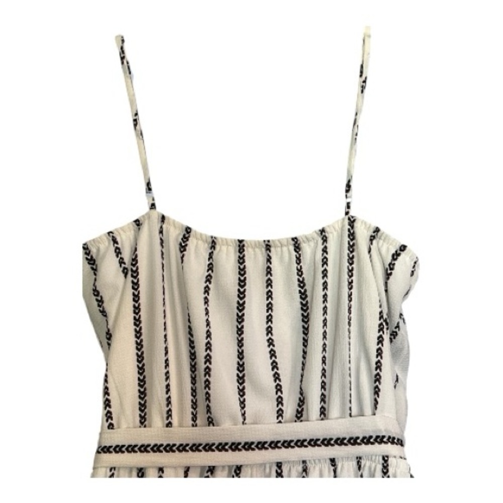 EUC One Clothing ivory & brown striped wide leg jumpsuit w/ belt | size large - Picture 8 of 12